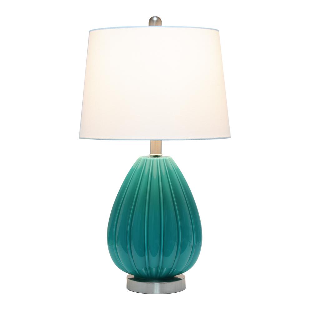 Elegant Designs Teal Creased Table Lamp with Fabric Shade