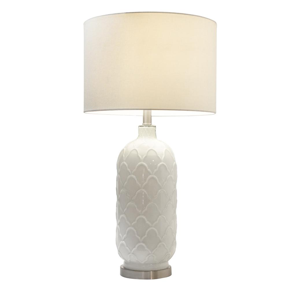 Elegant Designs White and Brushed Nickel Glass Table Lamp