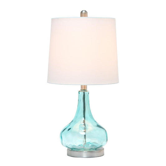 23.25" Modern Dimpled Glass Endtable Bedside Table Lamp, White Fabric Clear Blue