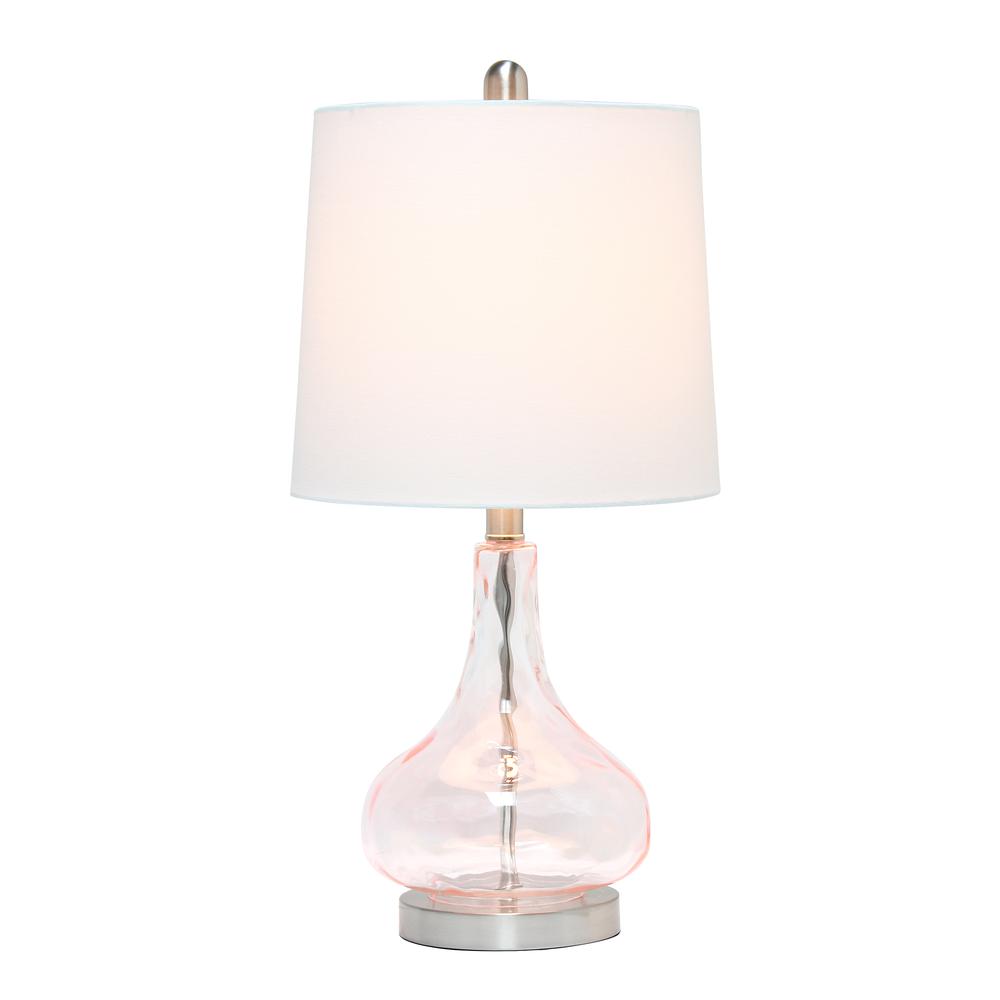 23.25" Modern Dimpled Glass Endtable Table Lamp, White Fabric Pink Rose Quartz