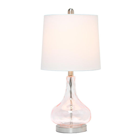 23.25" Modern Dimpled Glass Endtable Table Lamp, White Fabric Pink Rose Quartz