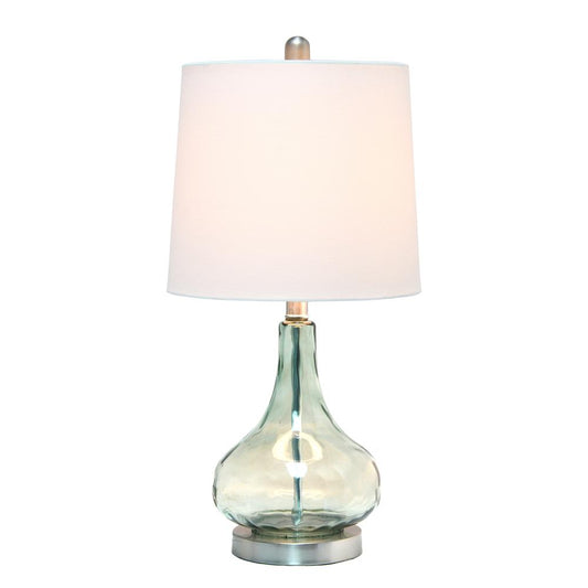 23.25" Modern Dimpled Glass Endtable Table Lamp, White Fabric, Green/Gray Sage