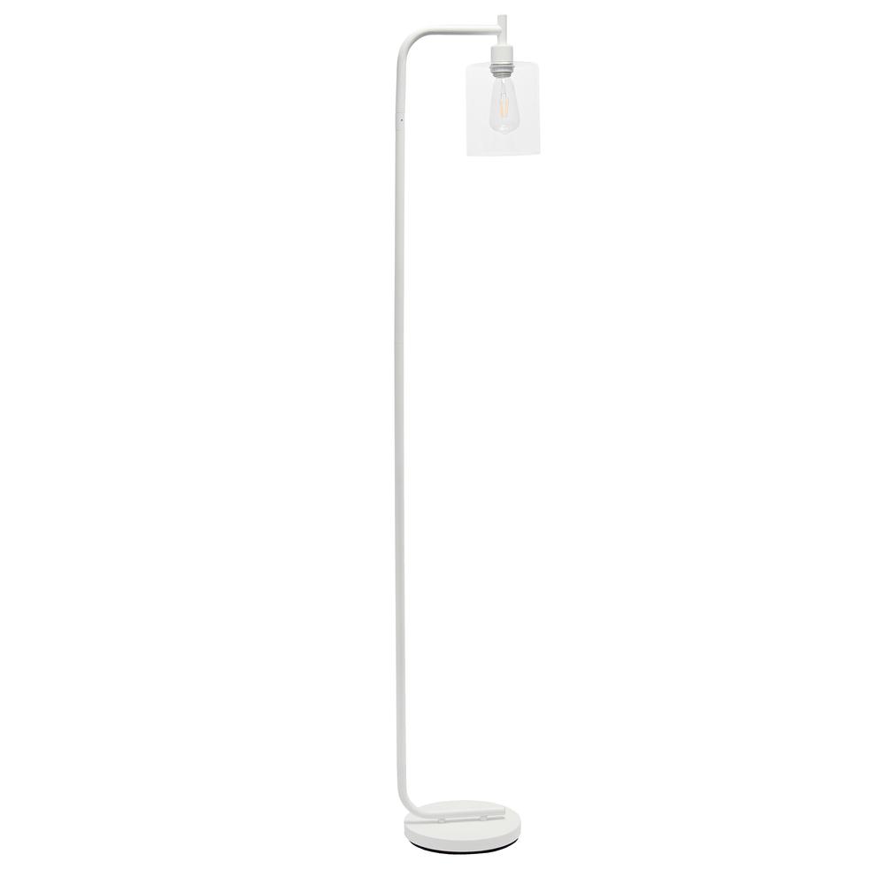 Modern Iron Lantern Floor Lamp with Glass Shade, White