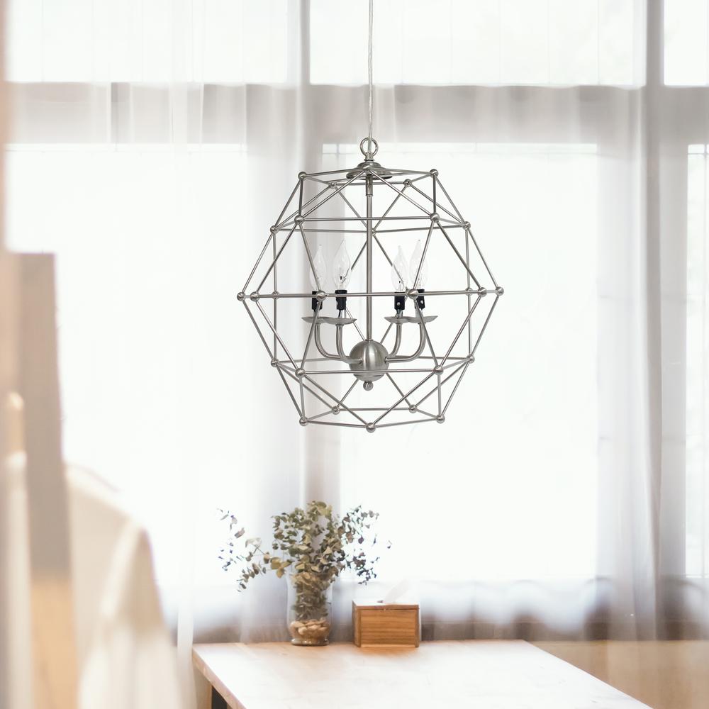 Elegant Designs 4 Light Hexagon Industrial Rustic Pendant Light, Brushed Nickel