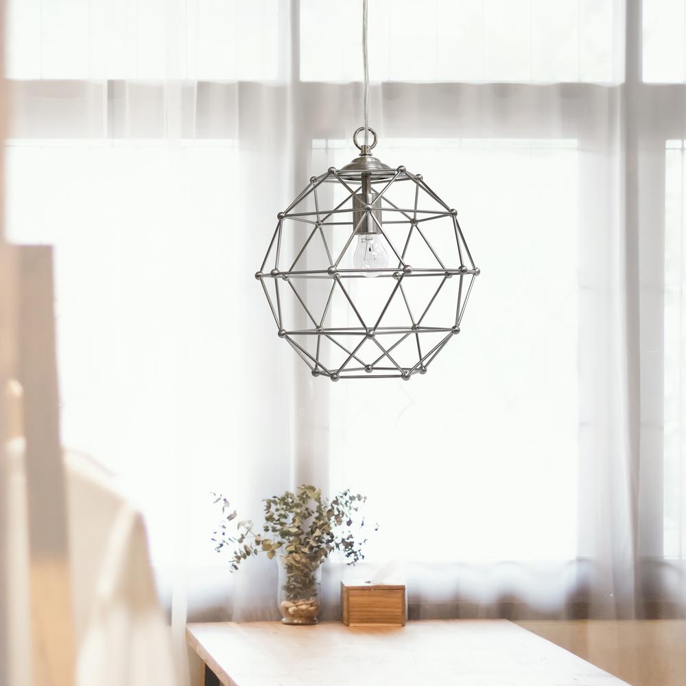 Elegant Designs 1 Light Hexagon Industrial Rustic Pendant Light, Brushed Nickel