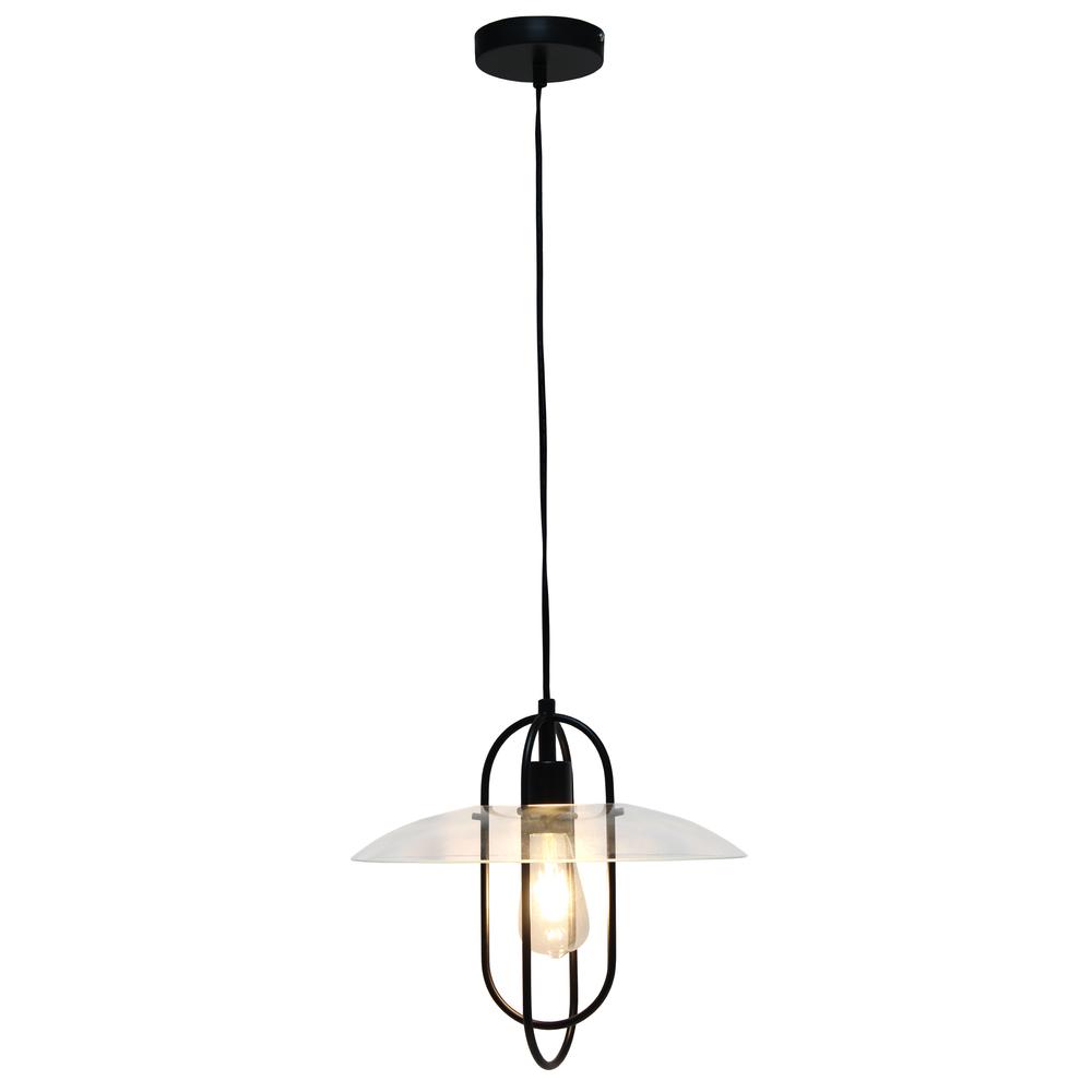 Simple Designs 1 Light Modern Metal Pendant Light, Black