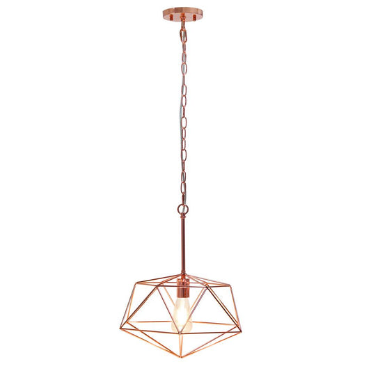 16" Wire Cage Hanging Ceiling 1 Light Fixture, Rose Gold