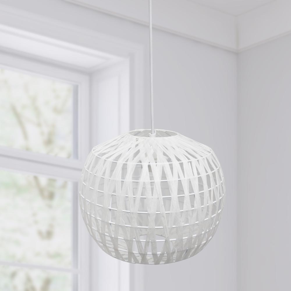 11.38" 1-Light Woven Paper Rope Kitchen Foyer Hanging Ceiling Pendant, White