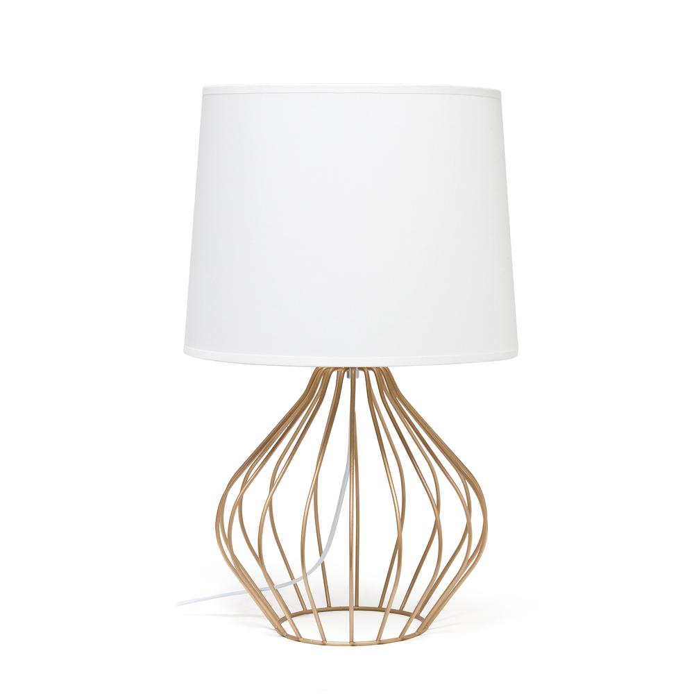 Geometrically Wired Table Lamp, White on Copper