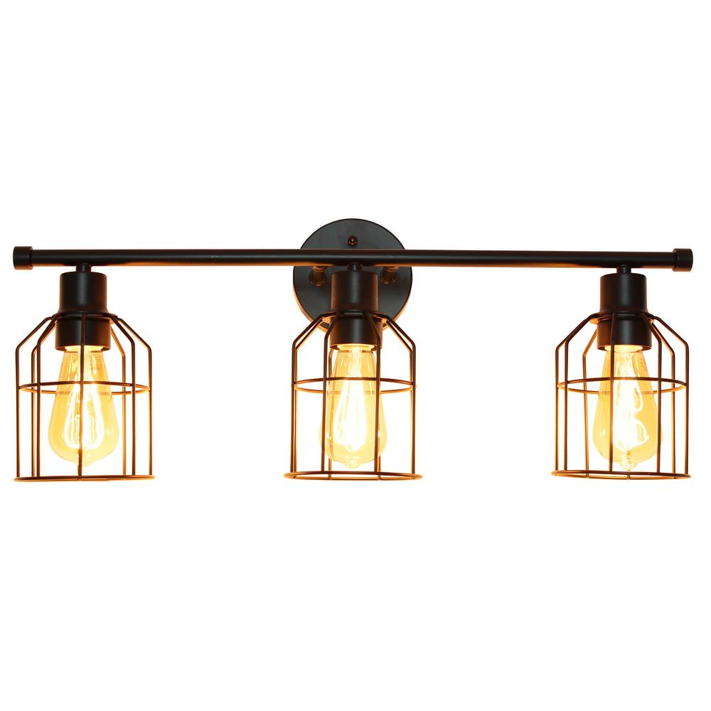 Elegant Designs 3 Light Cage Vanity Light, Matte Black