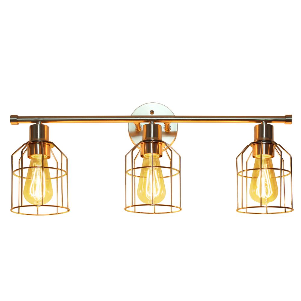 Elegant Designs 3 Light Cage Vanity Light, Brushed Nickel