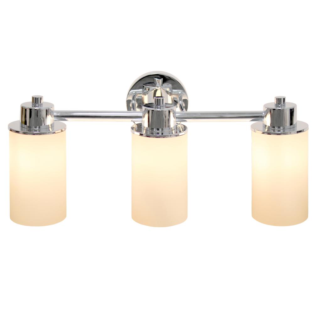 20.75" 3 Light Metal Milk White Cylinder Shape Glass Shades Wall Vanity, Chrome