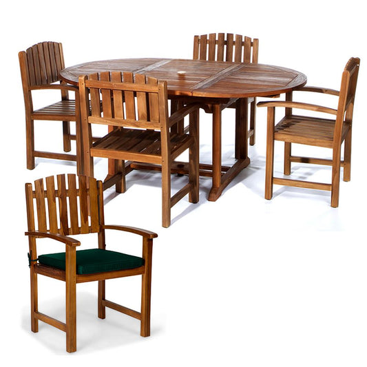 5-Piece Oval Extension Table Dining Chair Set with Green Cushions