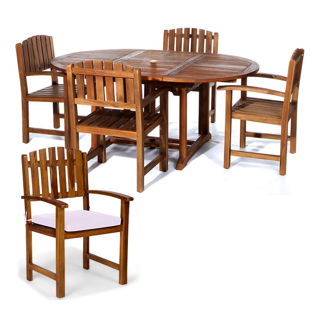 5-Piece Oval Extension Table Dining Chair Set with Royal White Cushions