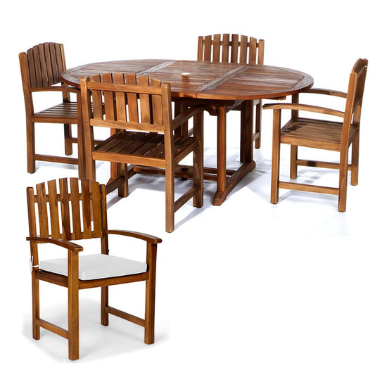 5-Piece Oval Extension Table Dining Chair Set with White Cushions