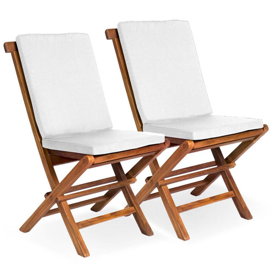 Folding Chair Set with White Cushions