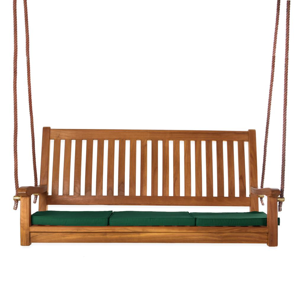 Teak Swing with Green Cushions