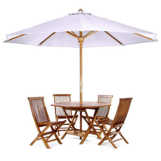 6-Piece 4-ft Teak Octagon Folding Table Set with Royal White Umbrella