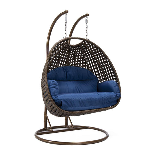 LeisureMod Wicker Hanging 2 person Egg Swing Chair , Blue