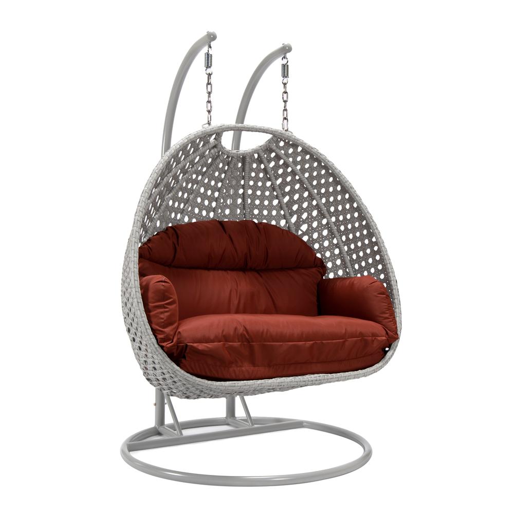 LeisureMod Wicker Hanging 2 person Egg Swing Chair in Cherry