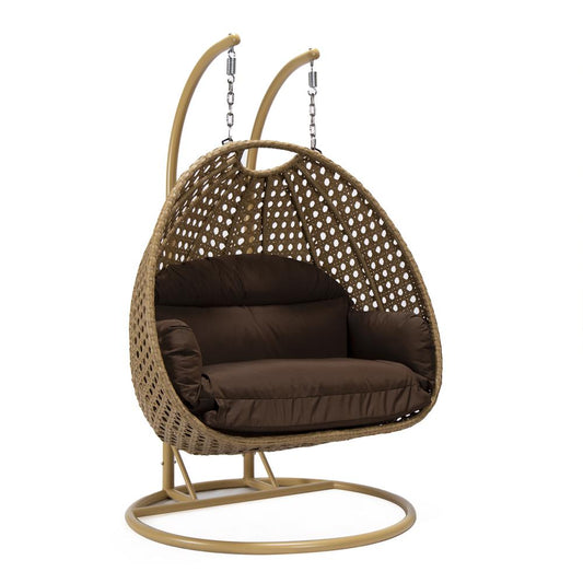 LeisureMod MendozaWicker Hanging 2 person Egg Swing Chair , Brown color