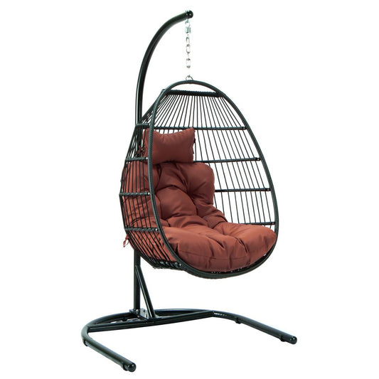 LeisureMod Wicker Folding Hanging Egg Swing Chair ESCF40CHR