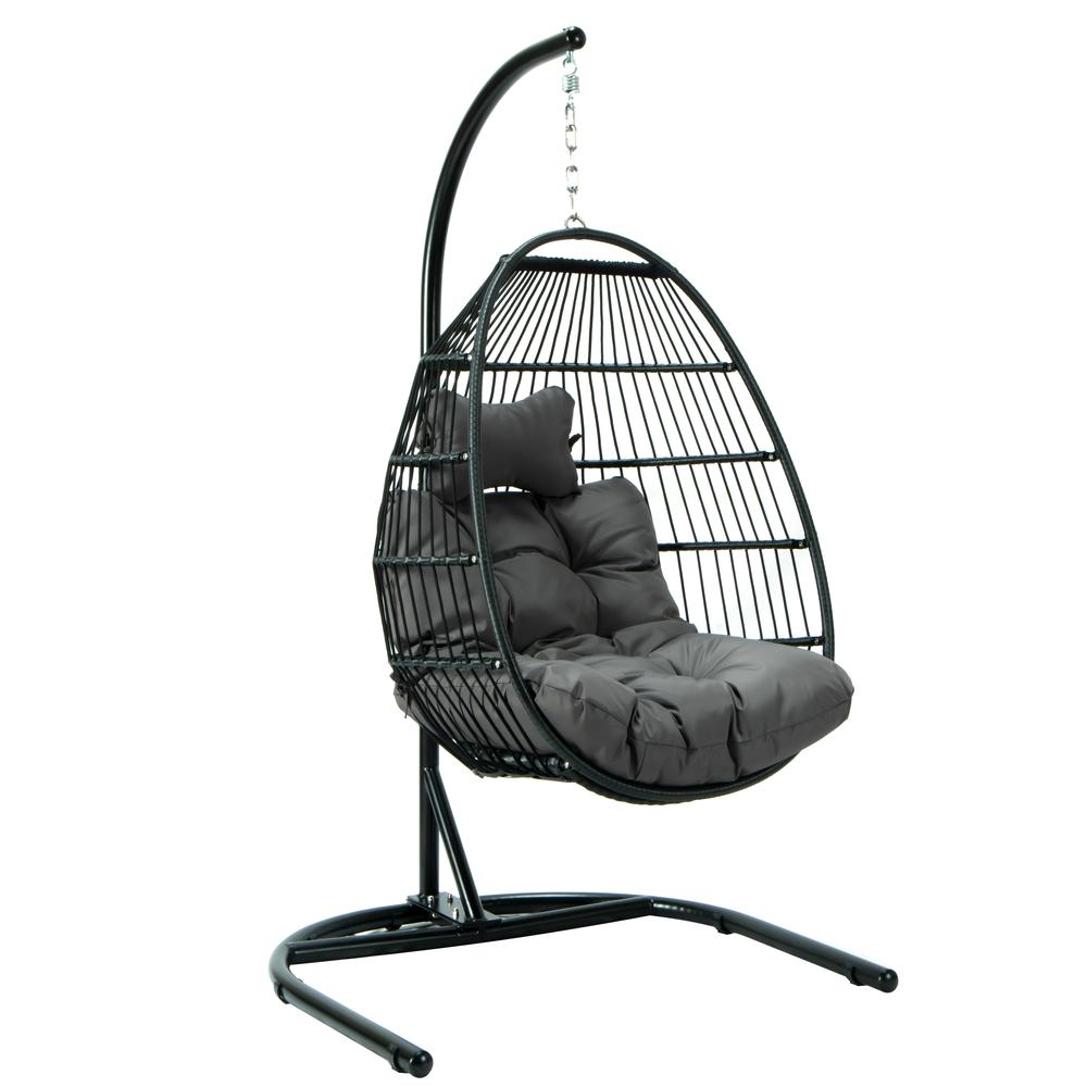 LeisureMod Wicker Folding Hanging Egg Swing Chair ESCF40DGR