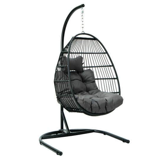 LeisureMod Wicker Folding Hanging Egg Swing Chair ESCF40DGR