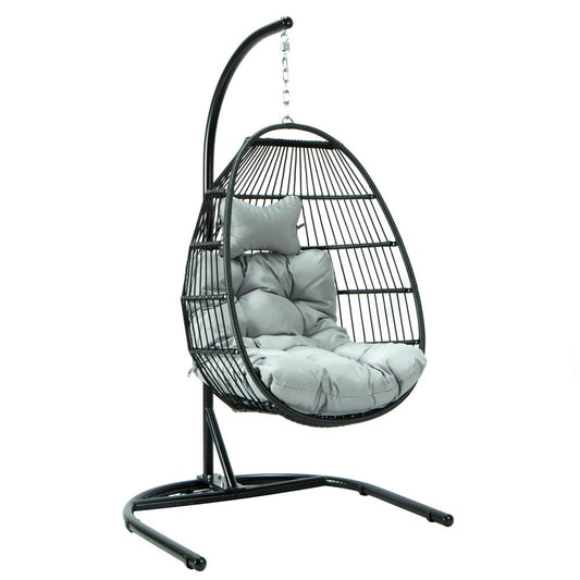 LeisureMod Wicker Folding Hanging Egg Swing Chair ESCF40LGR