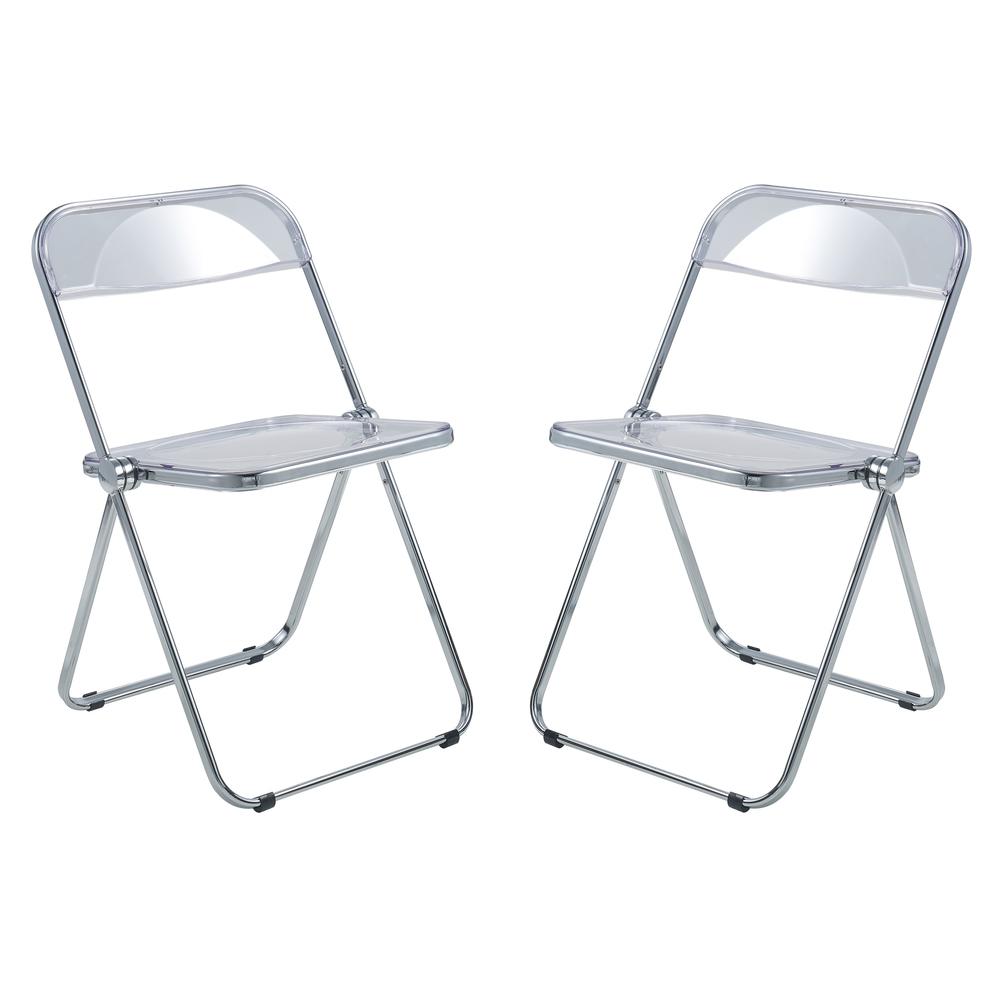 LeisureMod Lawrence Acrylic Folding Chair With Metal Frame, Set of 2 LF19CL2