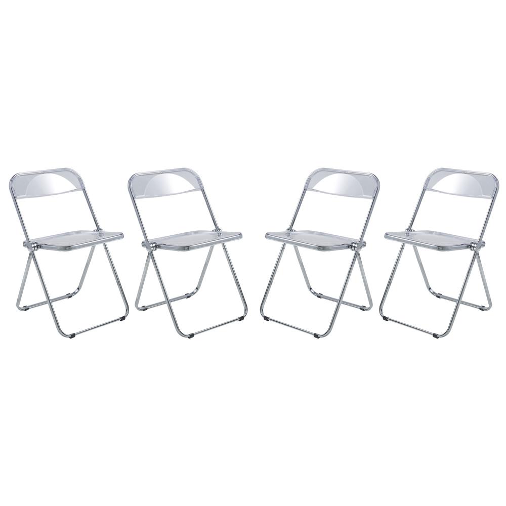 LeisureMod Lawrence Acrylic Folding Chair With Metal Frame, Set of 4 LF19CL4