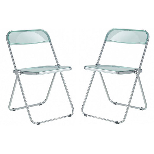 LeisureMod Lawrence Acrylic Folding Chair With Metal Frame, Set of 2 LF19G2