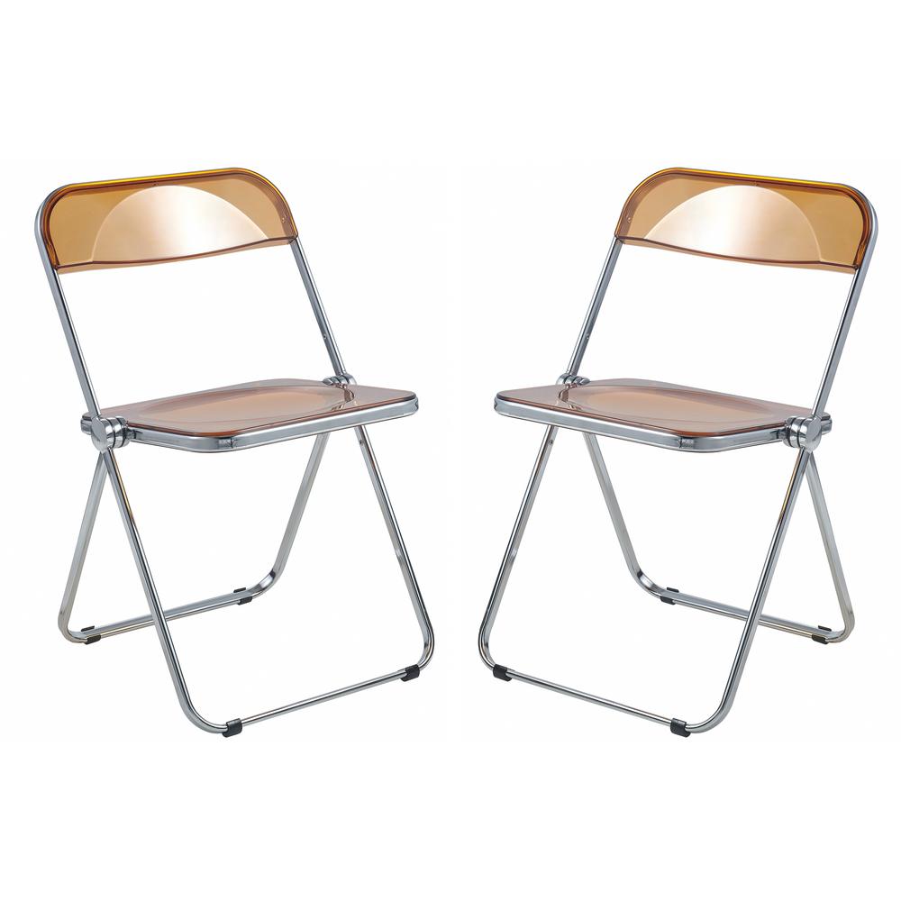 LeisureMod Lawrence Acrylic Folding Chair With Metal Frame, Set of 2 LF19OR2