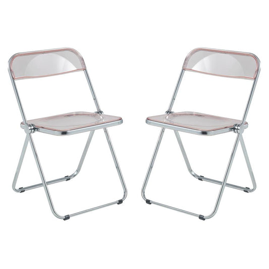 LeisureMod Lawrence Acrylic Folding Chair With Metal Frame, Set of 2 LF19PK2