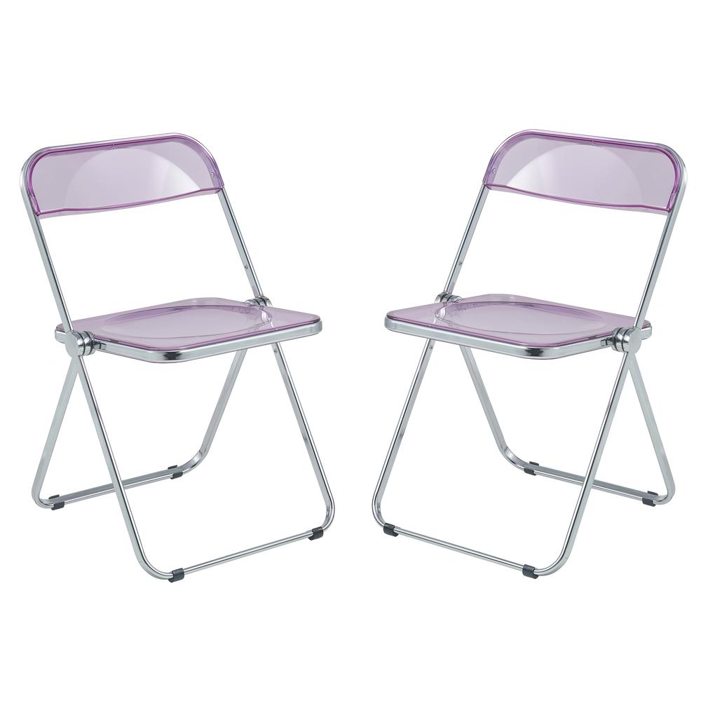 LeisureMod Lawrence Acrylic Folding Chair With Metal Frame, Set of 2 LF19PU2