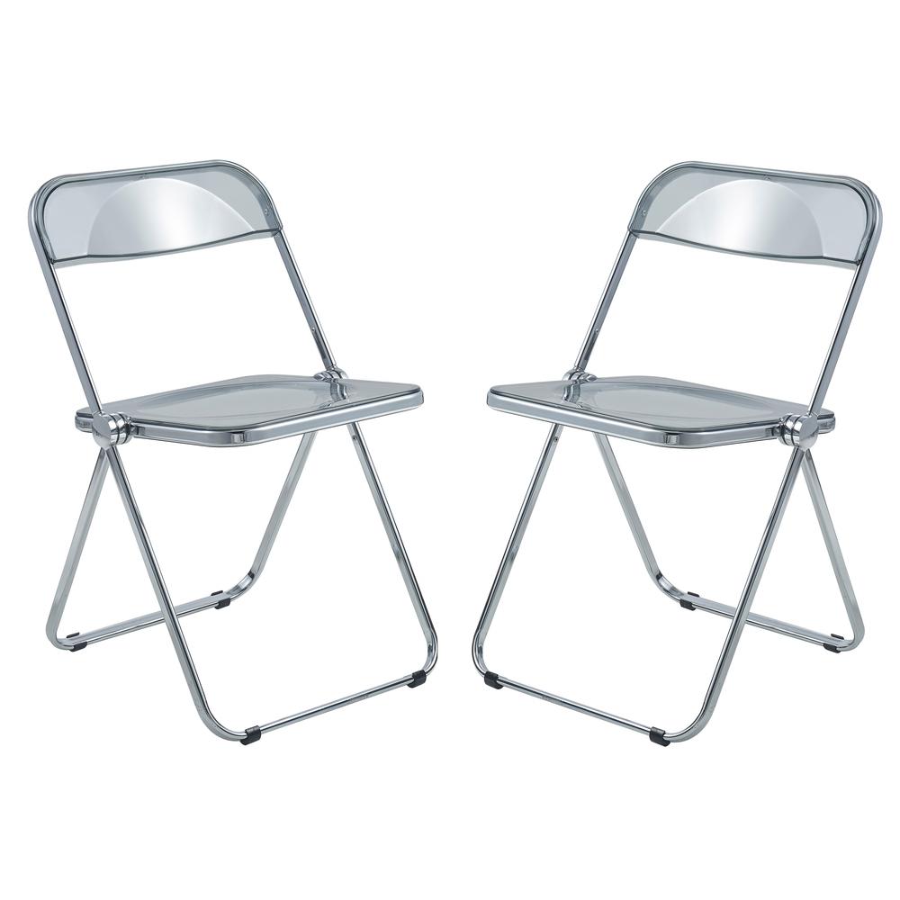 LeisureMod Lawrence Acrylic Folding Chair With Metal Frame, Set of 2 LF19TBL2