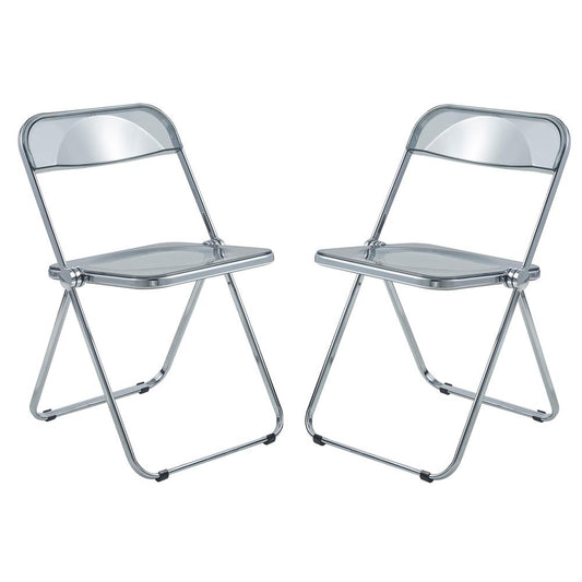 LeisureMod Lawrence Acrylic Folding Chair With Metal Frame, Set of 2 LF19TBL2