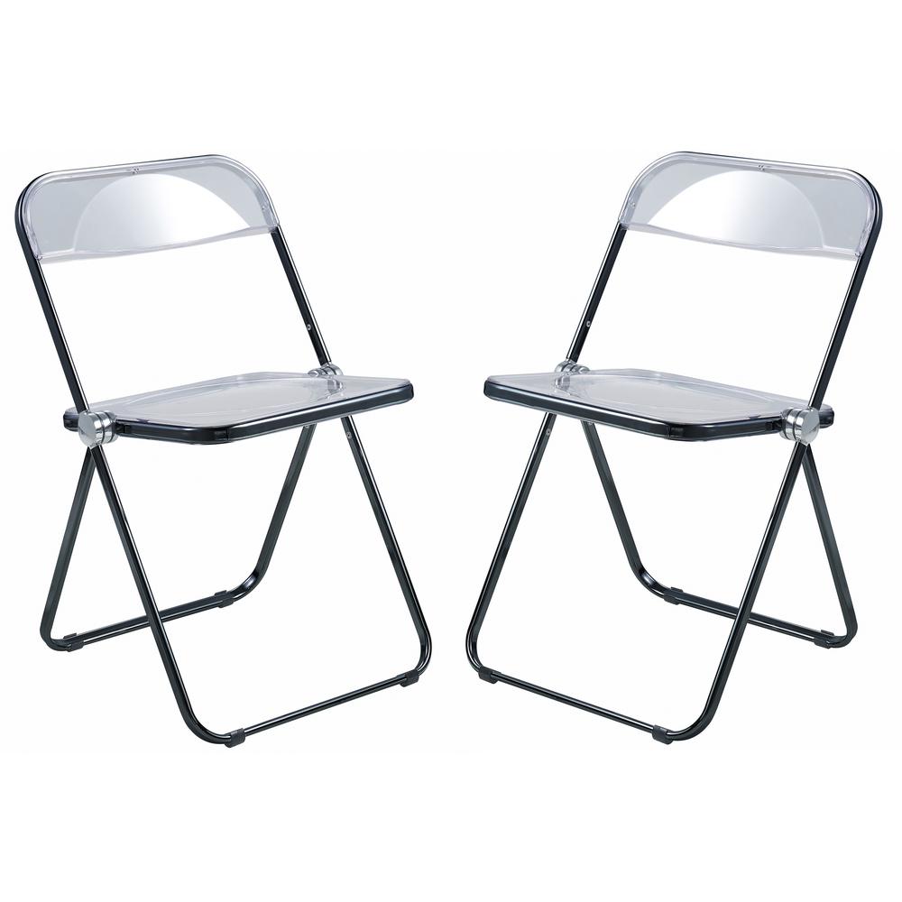 LeisureMod Lawrence Acrylic Folding Chair With Black Metal Frame, Set of 2 LFCL19BL2