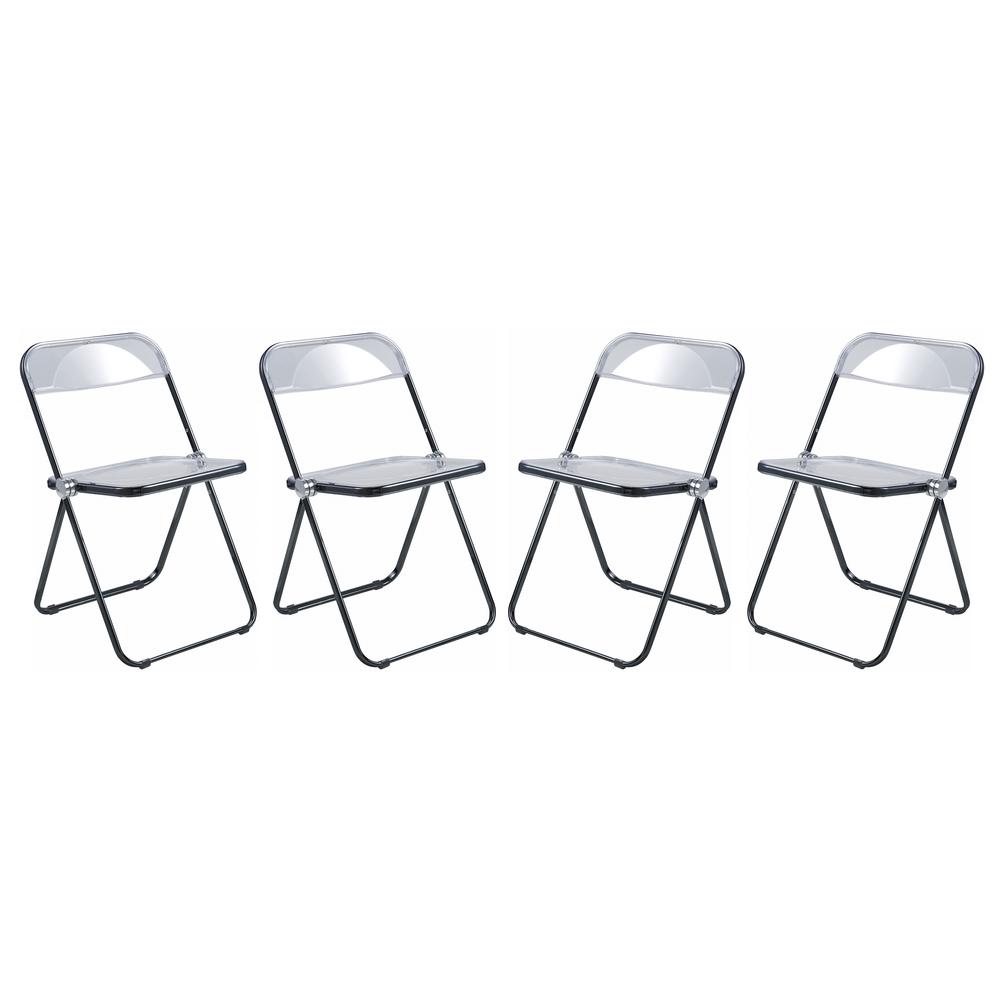 LeisureMod Lawrence Acrylic Folding Chair With Black Metal Frame, Set of 4 LFCL19BL4