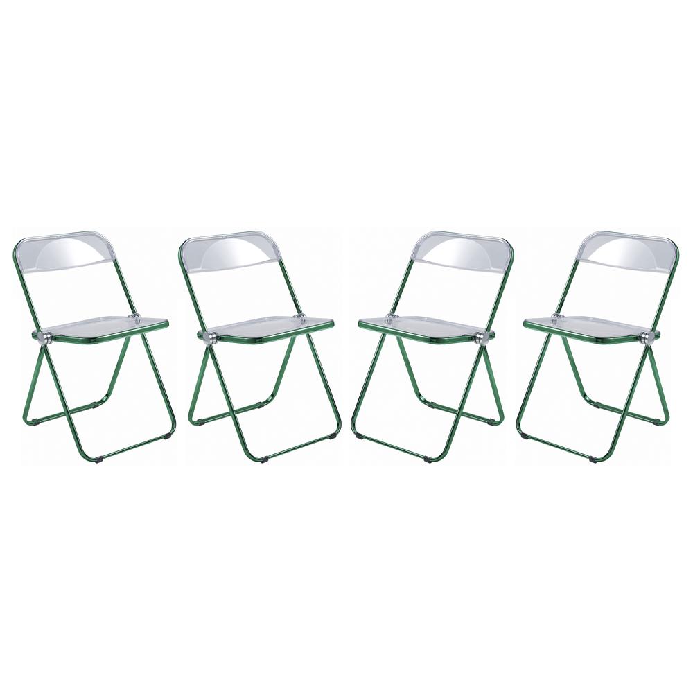 LeisureMod Lawrence Acrylic Folding Chair With Green Metal Frame, Set of 4 LFCL19G4