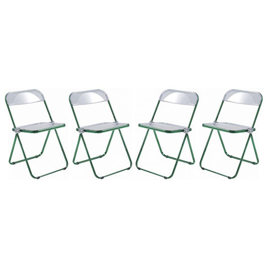 LeisureMod Lawrence Acrylic Folding Chair With Green Metal Frame, Set of 4 LFCL19G4