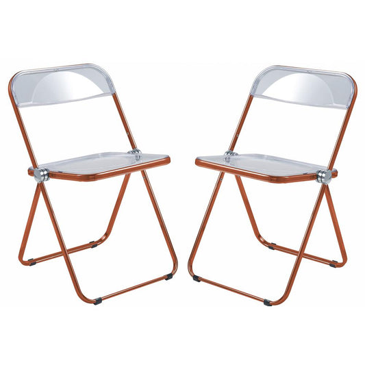 LeisureMod Lawrence Acrylic Folding Chair With Orange Metal Frame, Set of 2 LFCL19OR2