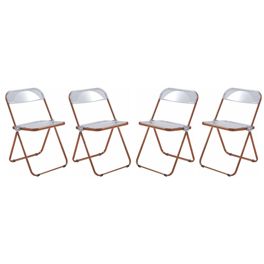 LeisureMod Lawrence Acrylic Folding Chair With Orange Metal Frame, Set of 4 LFCL19OR4