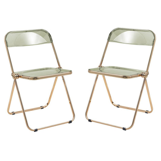 LeisureMod Lawrence Acrylic Folding Chair With Gold Metal Frame, Set of 2 LFG19A2