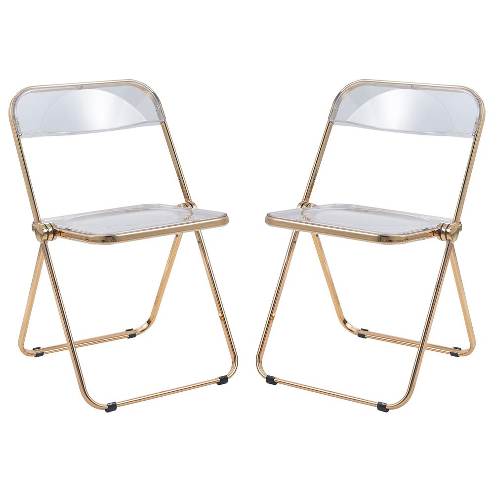 LeisureMod Lawrence Acrylic Folding Chair With Gold Metal Frame, Set of 2 LFG19CL2