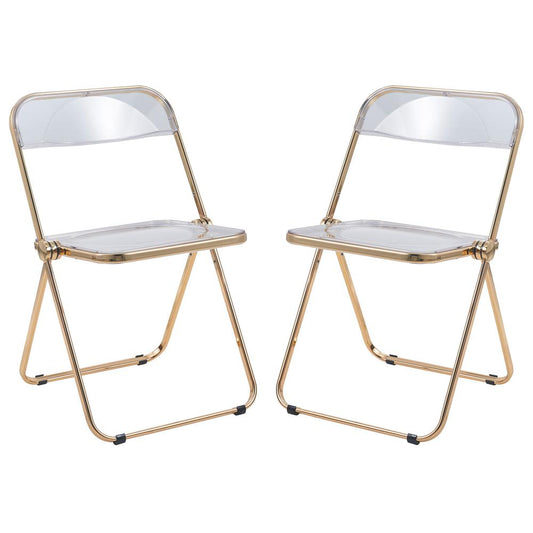 LeisureMod Lawrence Acrylic Folding Chair With Gold Metal Frame, Set of 2 LFG19CL2