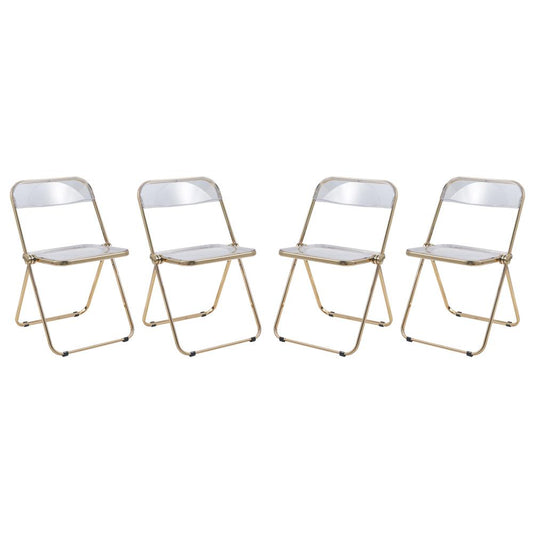 LeisureMod Lawrence Acrylic Folding Chair With Gold Metal Frame, Set of 4 LFG19CL4