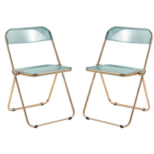 LeisureMod Lawrence Acrylic Folding Chair With Gold Metal Frame, Set of 2 LFG19G2