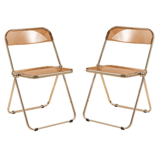 LeisureMod Lawrence Acrylic Folding Chair With Gold Metal Frame, Set of 2 LFG19OR2