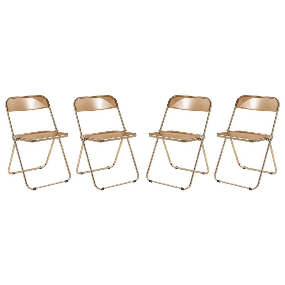 LeisureMod Lawrence Acrylic Folding Chair With Gold Metal Frame, Set of 4 LFG19OR4